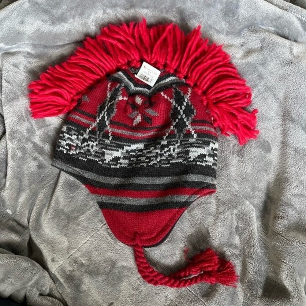 Mohawk Hat Knit Fun Winter Lined Fringe with Ear Flaps